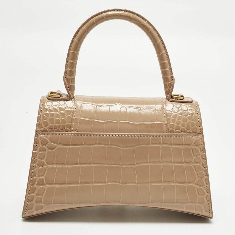 مملوكة مسبقًا Balenciaga Hourglass Small Beige Croc Embossed Leather Top Handle Bag
