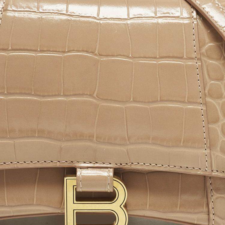 مملوكة مسبقًا Balenciaga Hourglass Small Beige Croc Embossed Leather Top Handle Bag