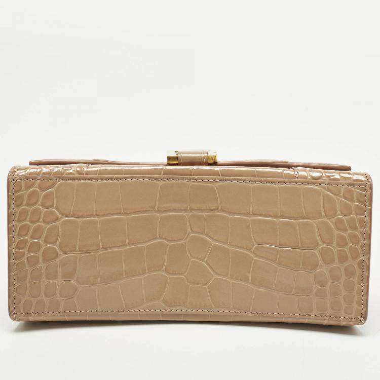 مملوكة مسبقًا Balenciaga Hourglass Small Beige Croc Embossed Leather Top Handle Bag