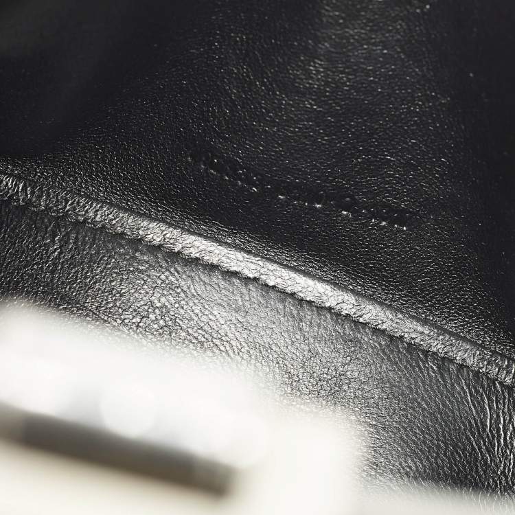 Pre Owned Balenciaga Hourglass XS Silver Croc Embossed Leather Top Handle Bag