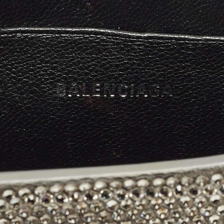 Pre Owned Balenciaga Hourglass Crystal Mini Silver Suede Top Handle Bag