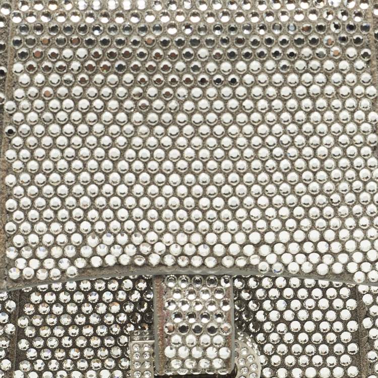 Pre Owned Balenciaga Hourglass Crystal Mini Silver Suede Top Handle Bag
