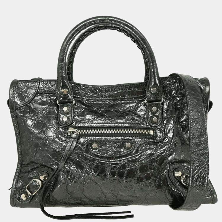 Pre Owned Balenciaga City Small Silver Calfskin Leather Top Handle Bag