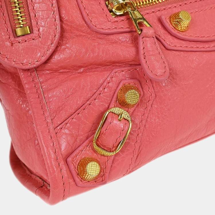 Pre Owned Balenciaga City Mini Pink Lambskin Leather Top Handle Bag
