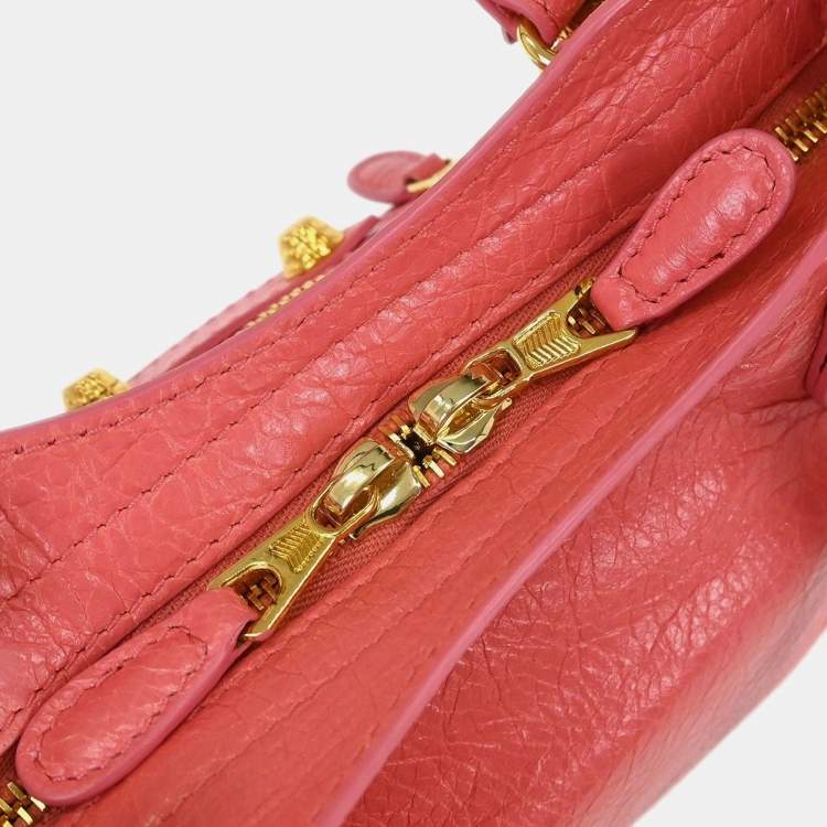 Pre Owned Balenciaga City Mini Pink Lambskin Leather Top Handle Bag