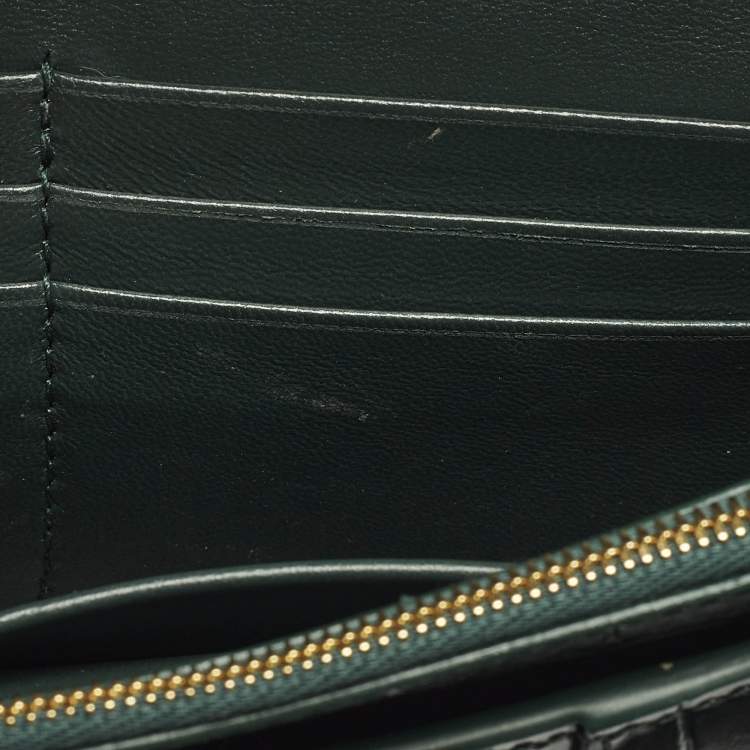 Pre Owned Balenciaga Hourglass Green Croc Embossed Leather Wallet On Chain