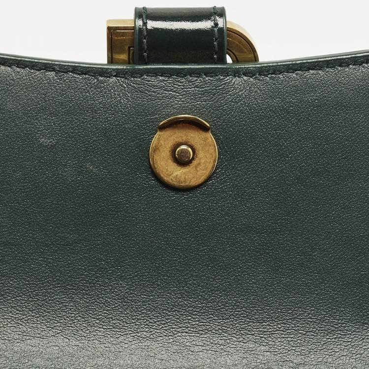 Pre Owned Balenciaga Hourglass Green Croc Embossed Leather Wallet On Chain