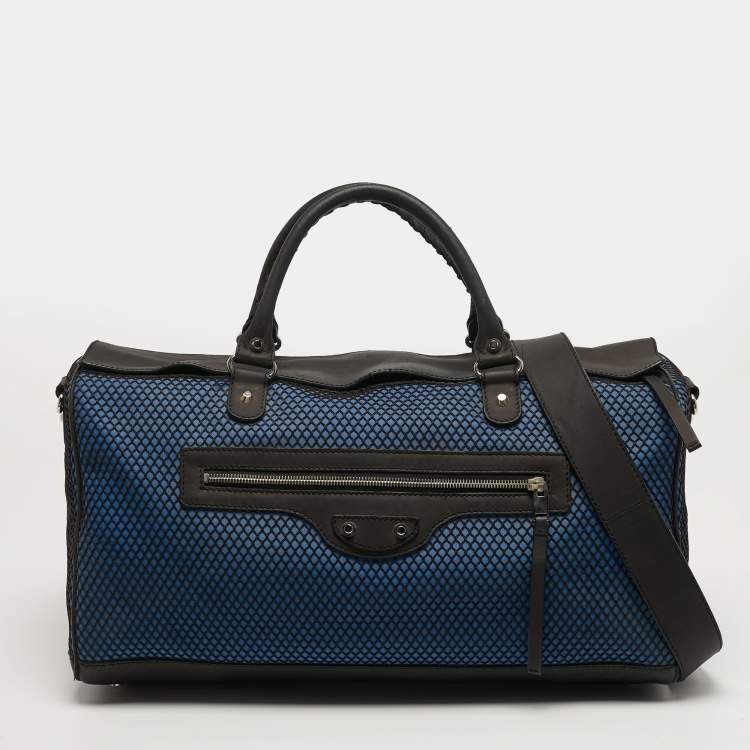 Pre Owned Balenciaga Squash Blue/Black Mesh Nylon and Leather Duffel Bag