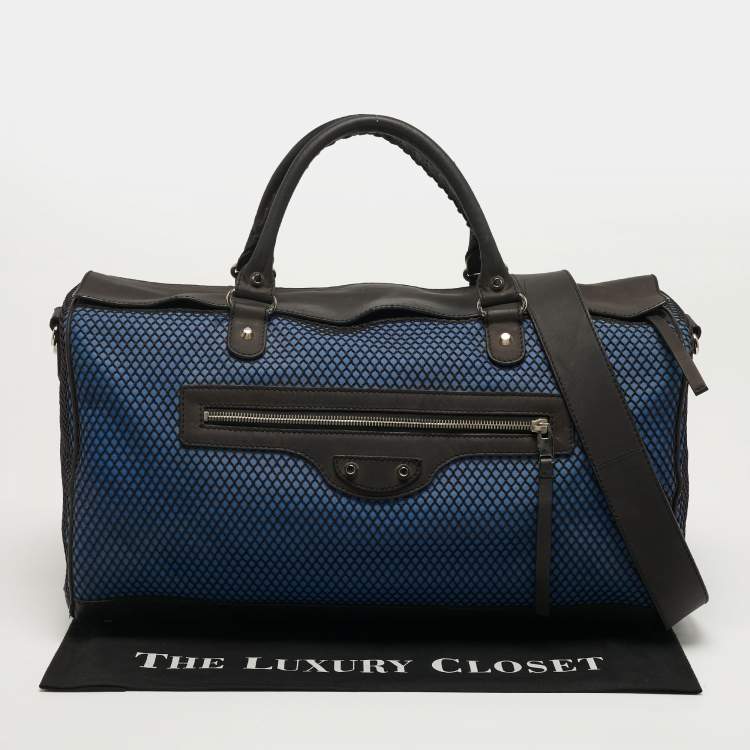 Pre Owned Balenciaga Squash Blue/Black Mesh Nylon and Leather Duffel Bag