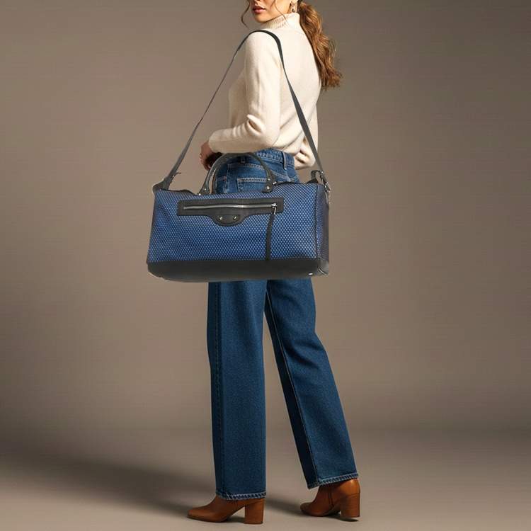 Pre Owned Balenciaga Squash Blue/Black Mesh Nylon and Leather Duffel Bag