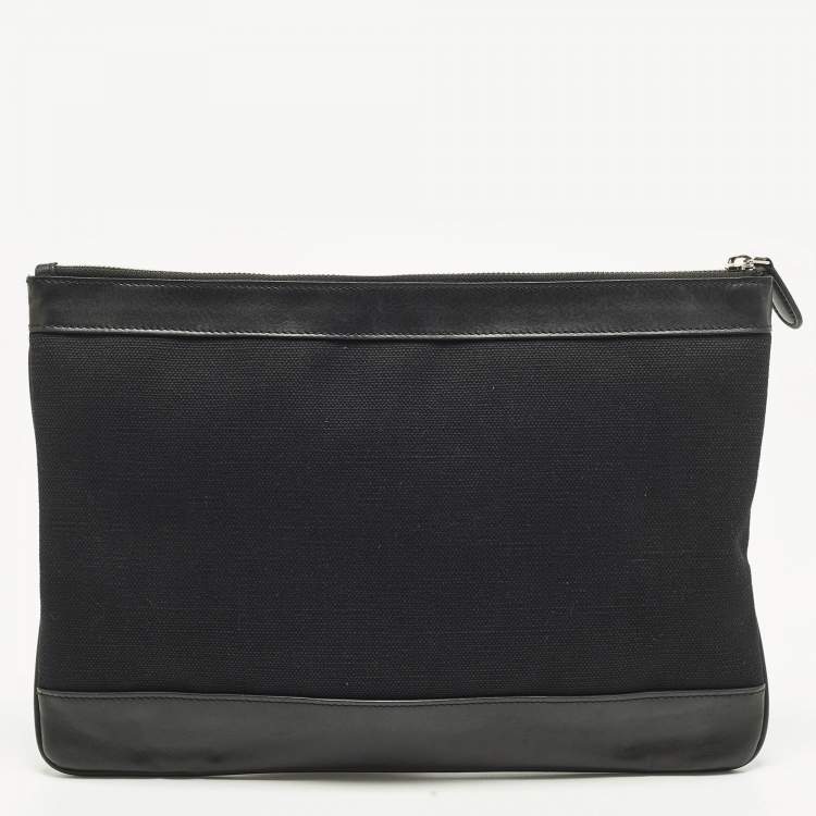 Pre Owned Balenciaga Navy Clip Black Canvas and Leather Zip Pouch 