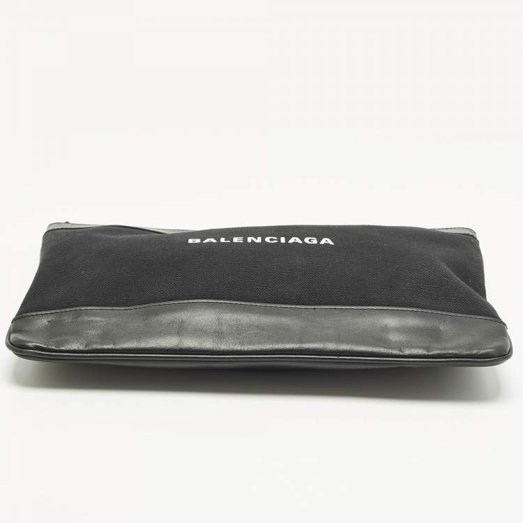 Pre Owned Balenciaga Navy Clip Black Canvas and Leather Zip Pouch 