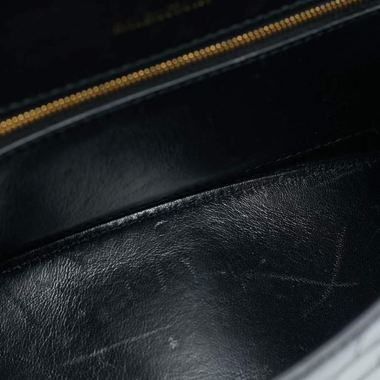 Pre Owned Balenciaga Hourglass Small Black Croc Embossed Leather Top Handle Bag