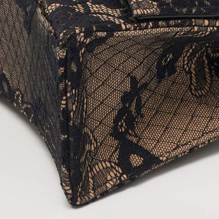 Pre Owned حقيبة بالنسياغا هورغلاس صغيرة جداً يَد علوية جلد ودانتيل أسود/عارٍ