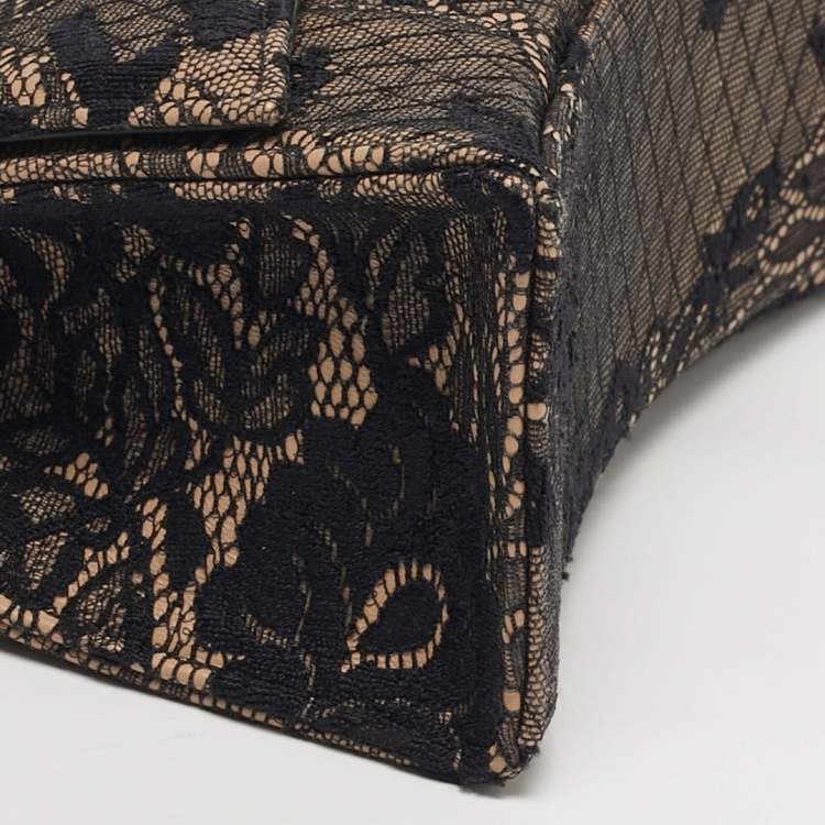 Pre Owned حقيبة بالنسياغا هورغلاس صغيرة جداً يَد علوية جلد ودانتيل أسود/عارٍ