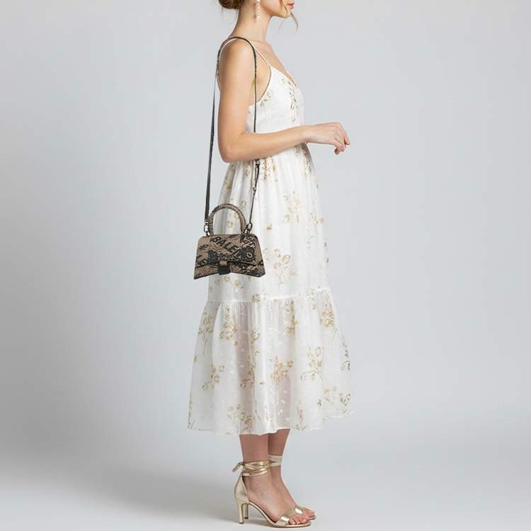 Pre Owned حقيبة بالنسياغا هورغلاس صغيرة جداً يَد علوية جلد ودانتيل أسود/عارٍ