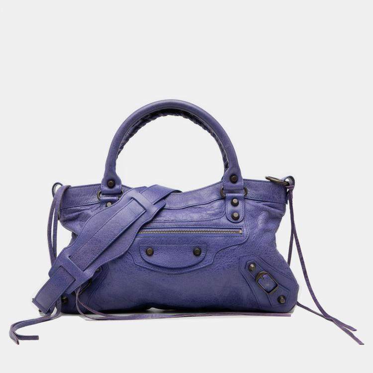 مملوكة مسبقًا Balenciaga Purple Lambskin Motocross Classic First Satchel