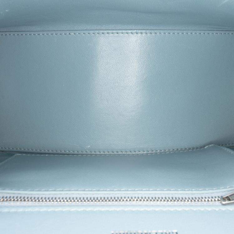 Pre Owned Balenciaga Blue Small Croc Embossed Hourglass Top Handle Bag