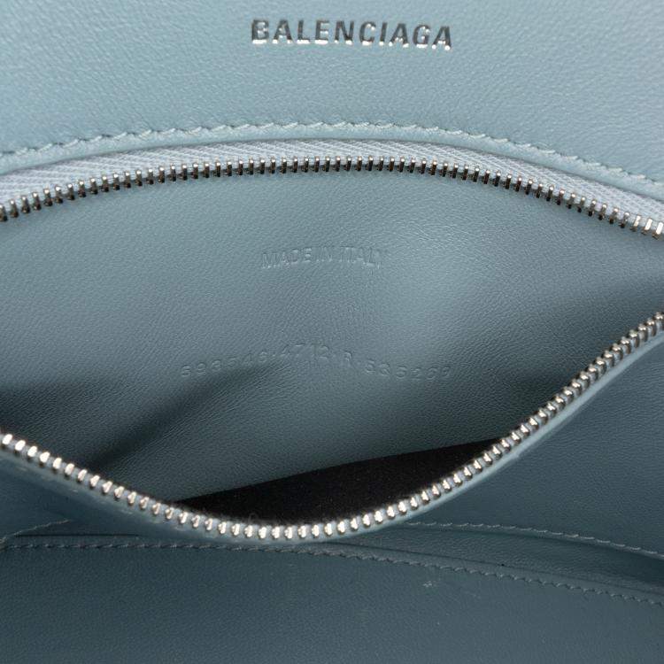 Pre Owned Balenciaga Blue Small Croc Embossed Hourglass Top Handle Bag