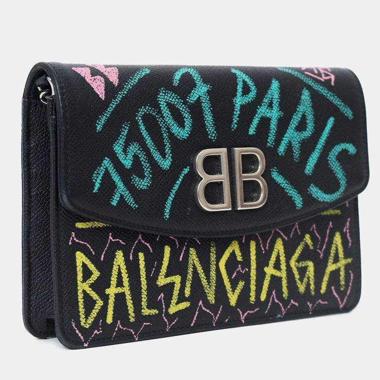 مملوكة مسبقًا Balenciaga Black Leather Graffiti Crossbody Bag