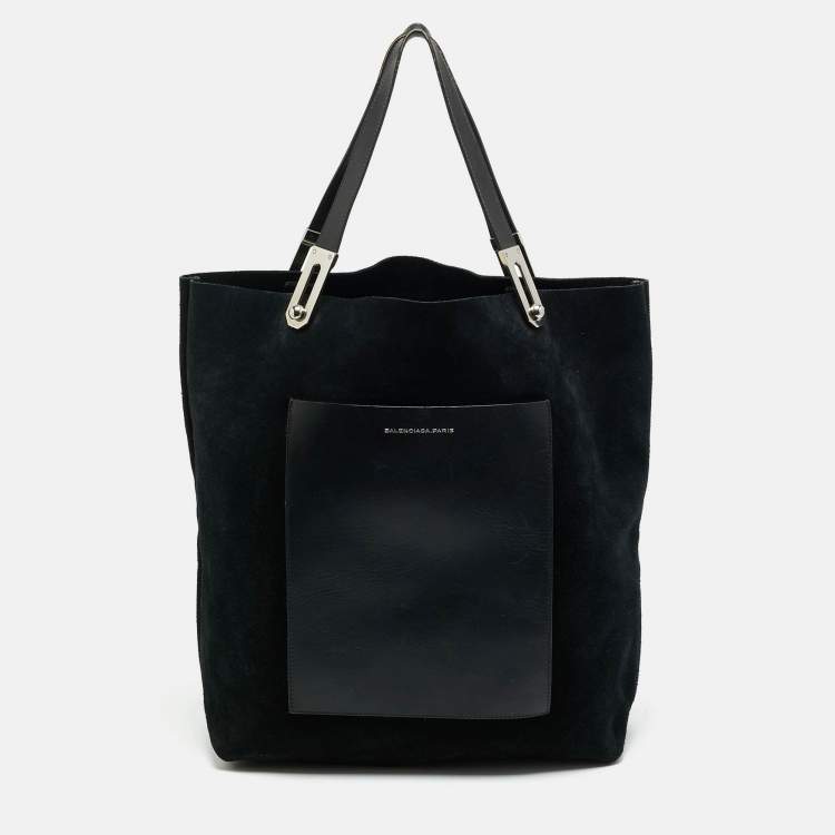 Pre Owned Balenciaga Pocket Black Leather and Suede Tote 
