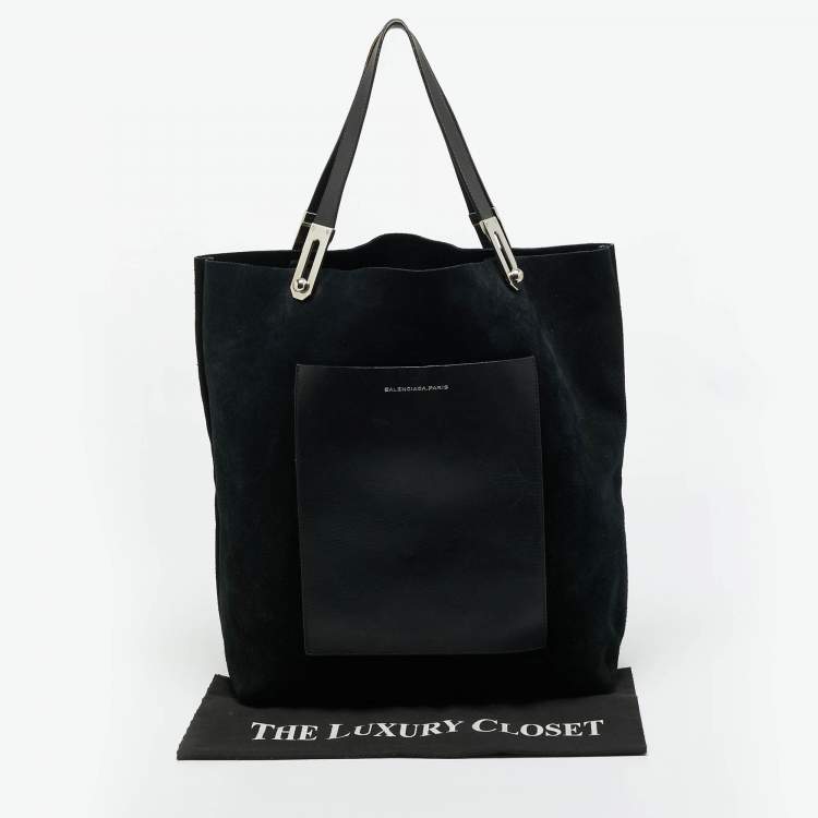 Pre Owned Balenciaga Pocket Black Leather and Suede Tote 