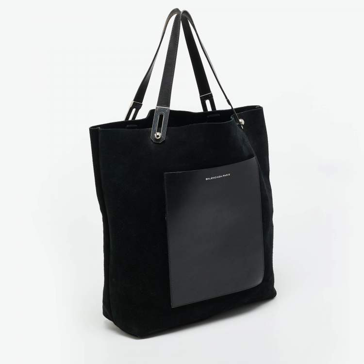 Pre Owned Balenciaga Pocket Black Leather and Suede Tote 