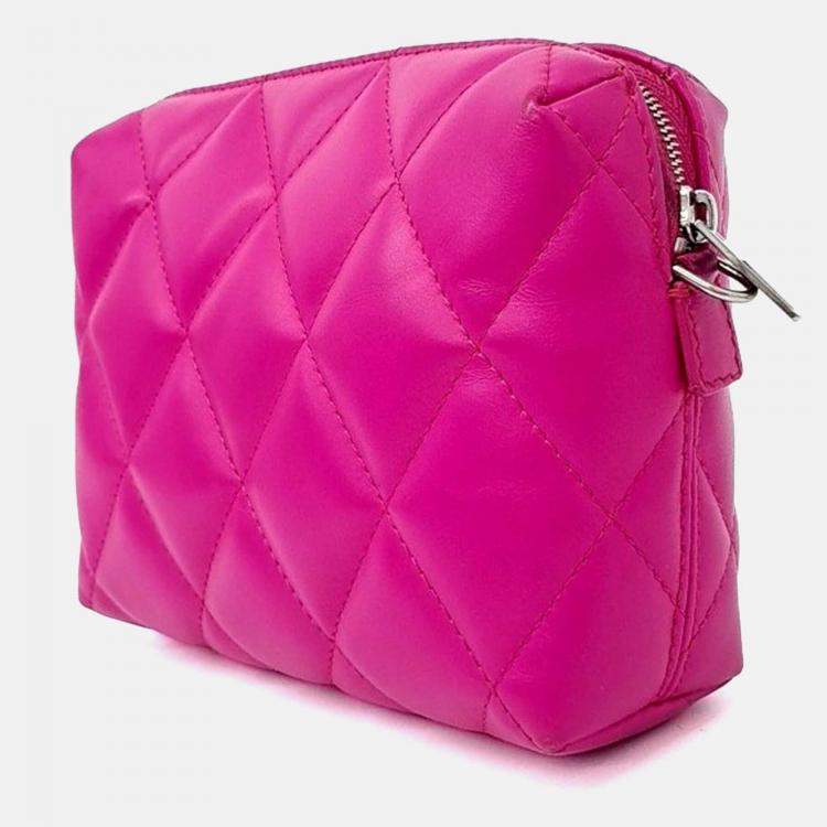 Pre Owned Balenciaga Pink Leather B Quilted Camera Crossbody Bag
