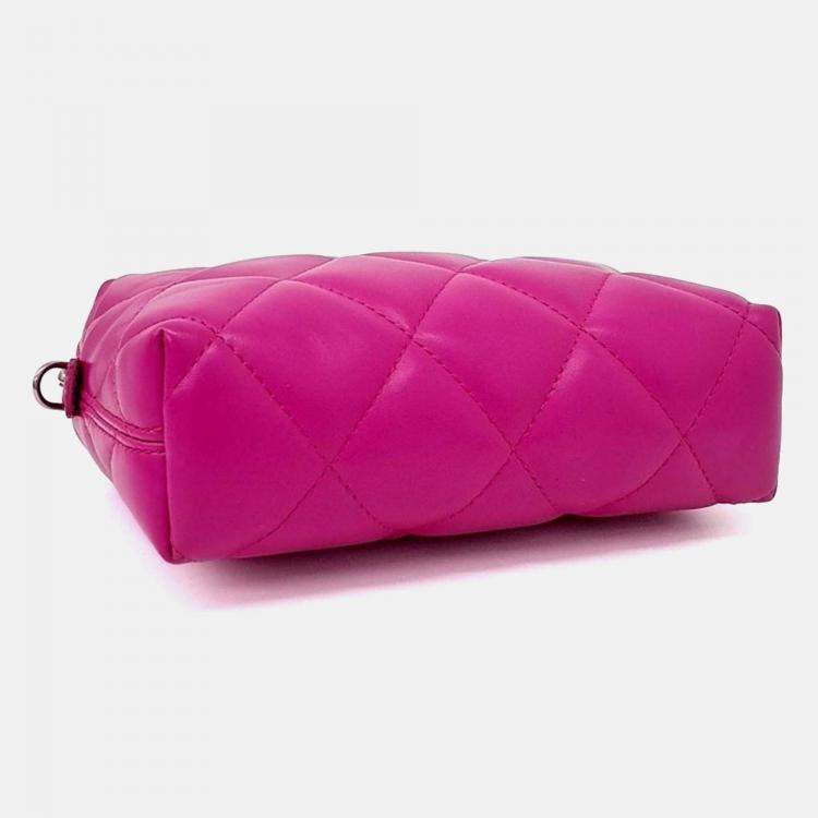 Pre Owned Balenciaga Pink Leather B Quilted Camera Crossbody Bag