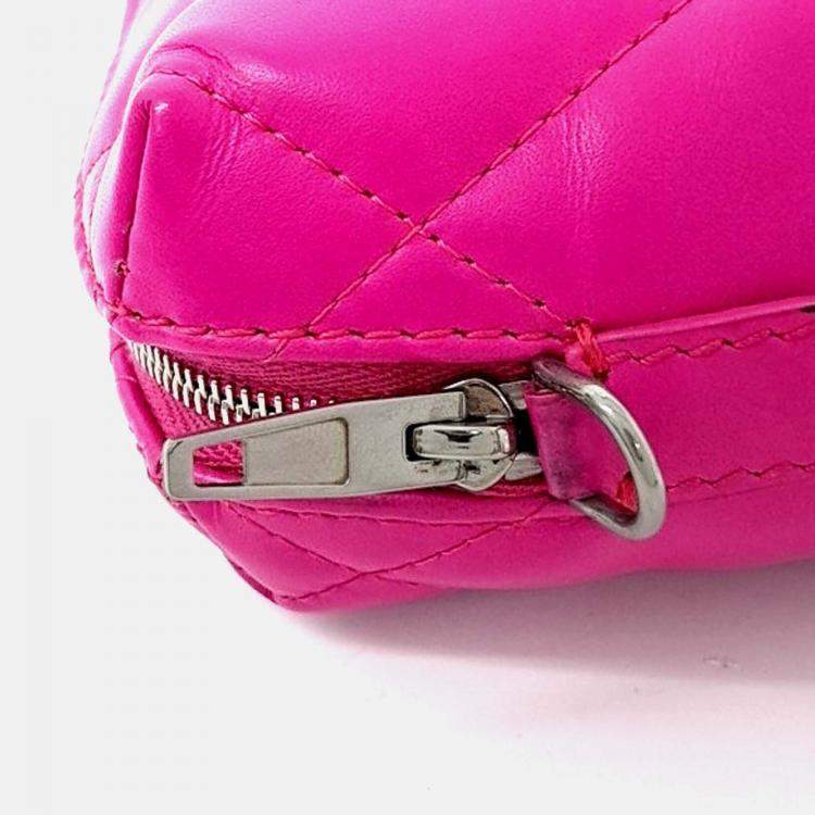Pre Owned Balenciaga Pink Leather B Quilted Camera Crossbody Bag