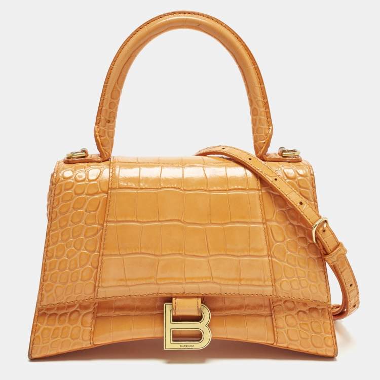 مملوكة مسبقًا Balenciaga Hourglass  Small Croc Embossed LeatherTop Handle Bag