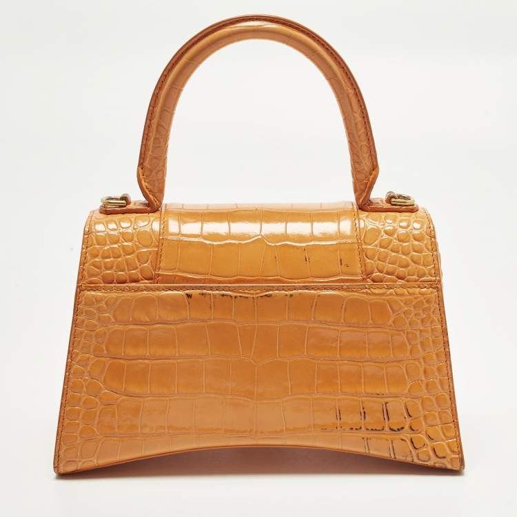 مملوكة مسبقًا Balenciaga Hourglass  Small Croc Embossed LeatherTop Handle Bag