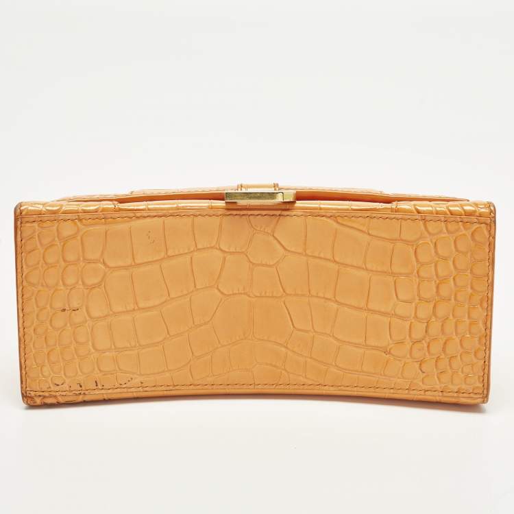 مملوكة مسبقًا Balenciaga Hourglass  Small Croc Embossed LeatherTop Handle Bag