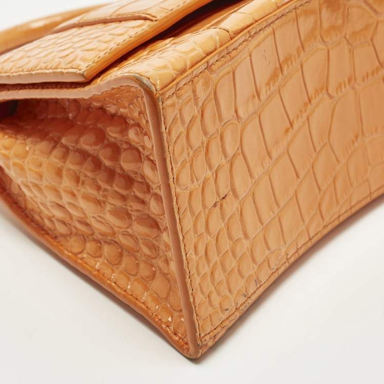 مملوكة مسبقًا Balenciaga Hourglass  Small Croc Embossed LeatherTop Handle Bag