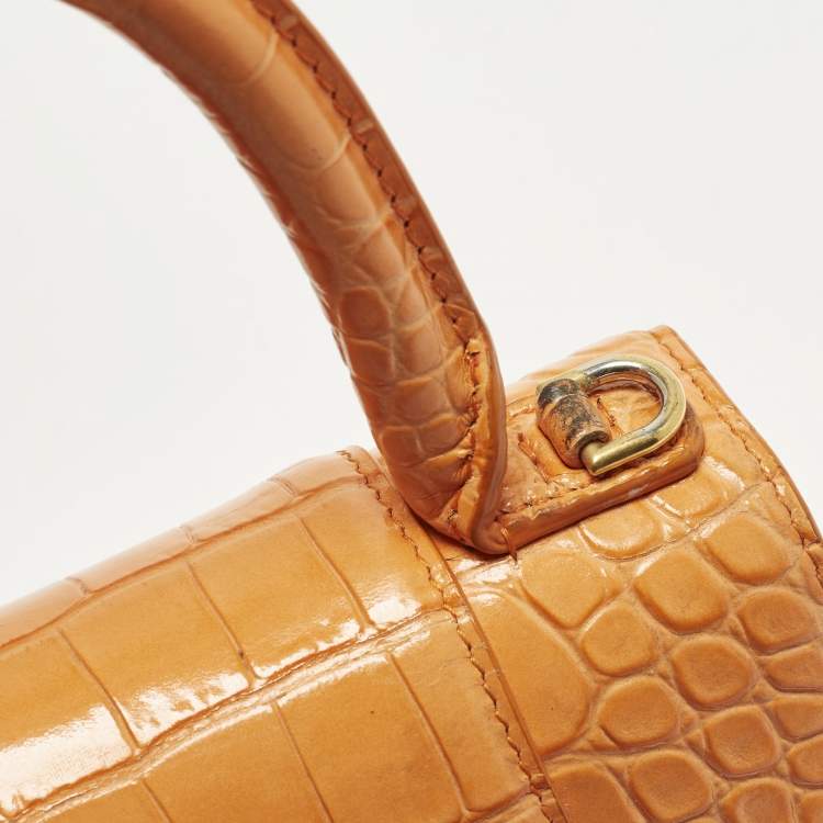 مملوكة مسبقًا Balenciaga Hourglass  Small Croc Embossed LeatherTop Handle Bag