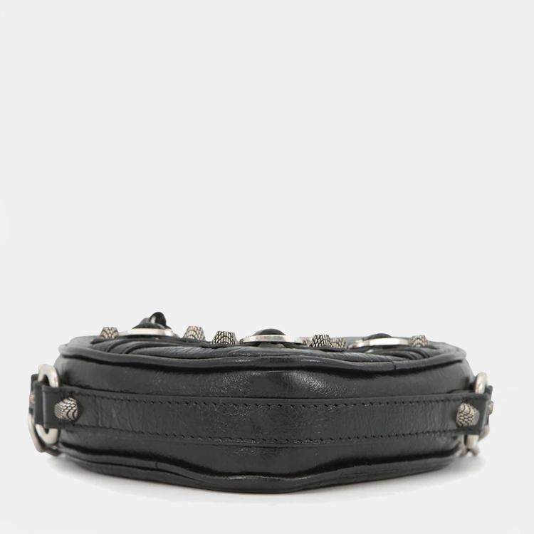 Pre Owned Balenciaga Lucagol Heart Chain shoulder Bag Black Leather