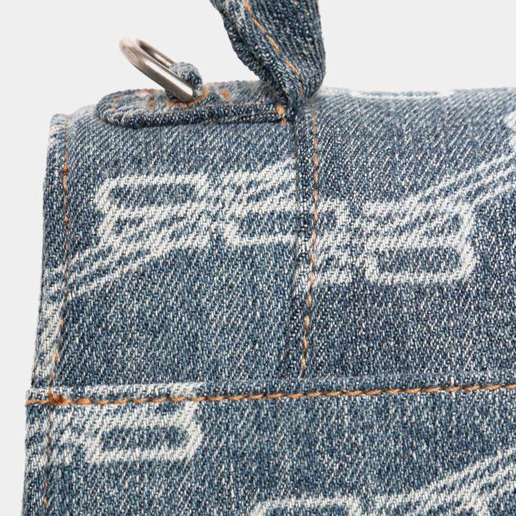 مملوكة مسبقًا Balenciaga Blue Small BB Monogram Denim Hourglass Top Handle Bag