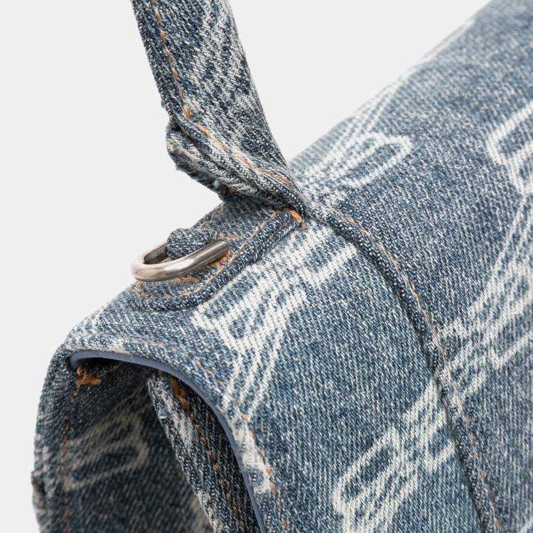 مملوكة مسبقًا Balenciaga Blue Small BB Monogram Denim Hourglass Top Handle Bag