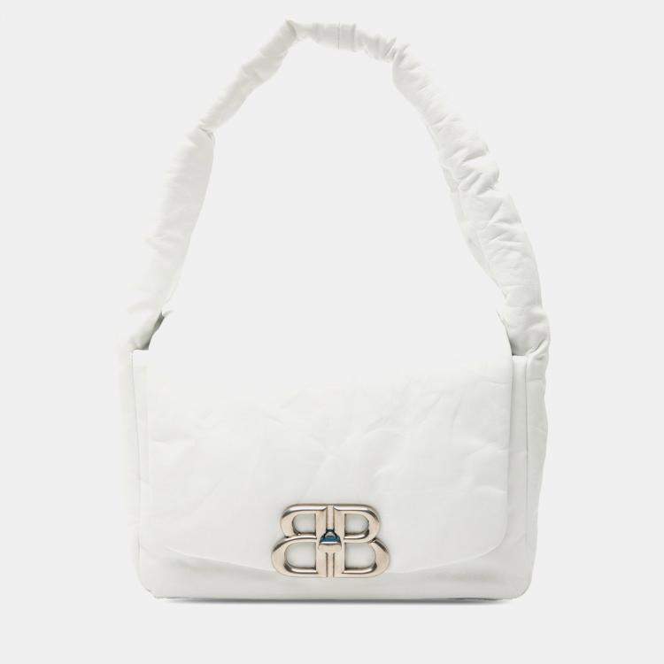 Pre Owned Balenciaga White Small Calfskin Monaco Sling Shoulder Bag