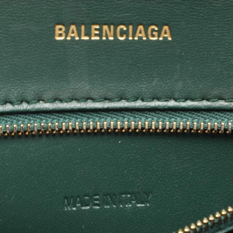 Pre Owned Balenciaga Hourglass Small Green Croc Embossed Leather Top Handle Bags