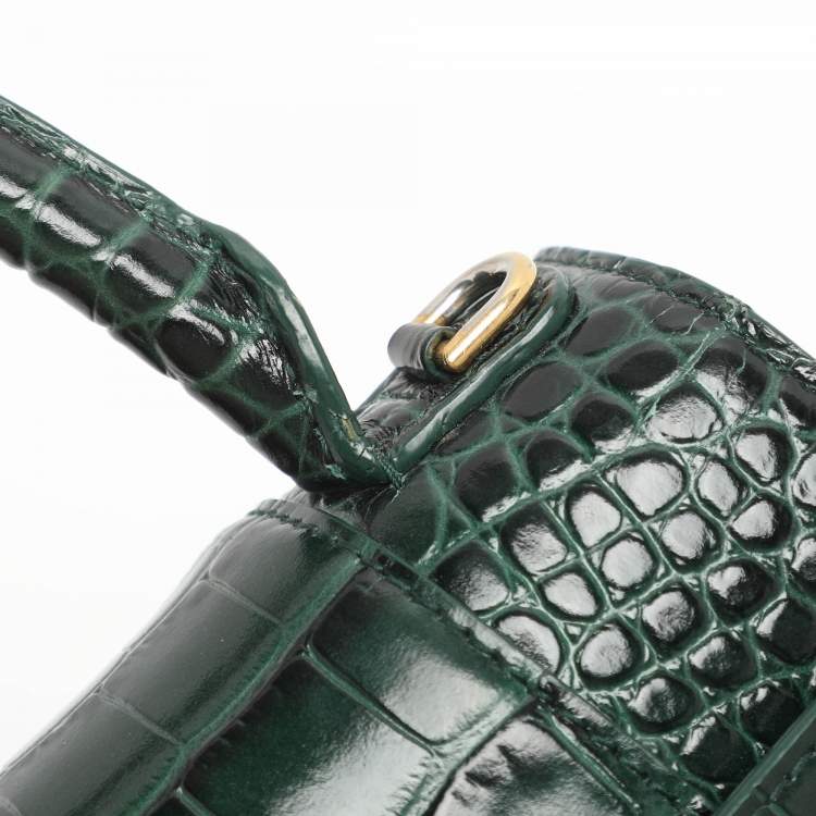 Pre Owned Balenciaga Hourglass Small Green Croc Embossed Leather Top Handle Bags