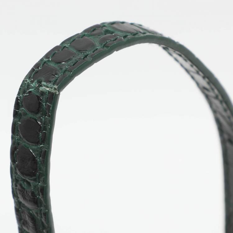 Pre Owned Balenciaga Hourglass Small Green Croc Embossed Leather Top Handle Bags