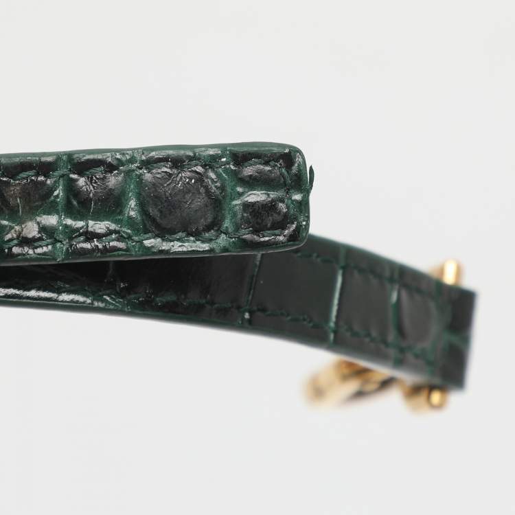 Pre Owned Balenciaga Hourglass Small Green Croc Embossed Leather Top Handle Bags