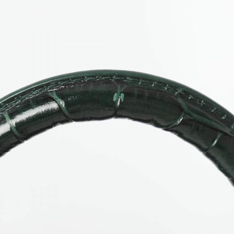 Pre Owned Balenciaga Hourglass Small Green Croc Embossed Leather Top Handle Bags