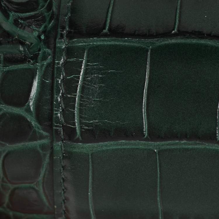 Pre Owned Balenciaga Hourglass Small Green Croc Embossed Leather Top Handle Bags