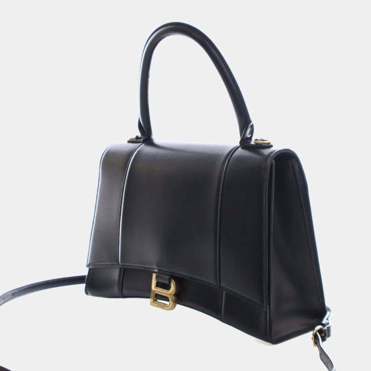 Pre Owned Balenciaga Black Medium Smooth Calfskin Hourglass Top Handle Bag
