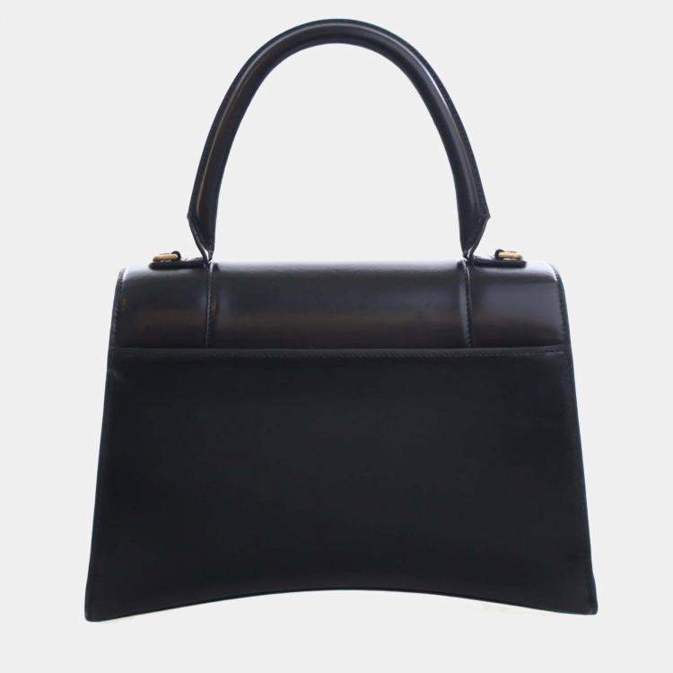 Pre Owned Balenciaga Black Medium Smooth Calfskin Hourglass Top Handle Bag