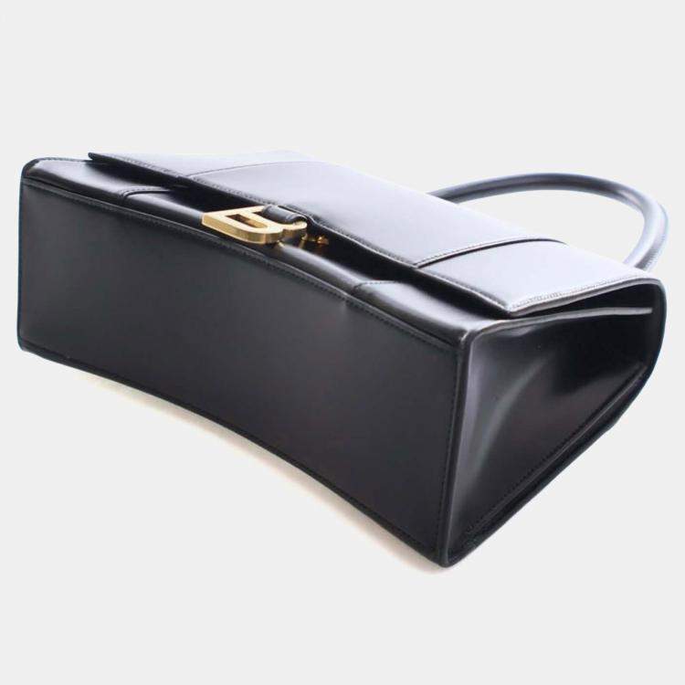 Pre Owned Balenciaga Black Medium Smooth Calfskin Hourglass Top Handle Bag