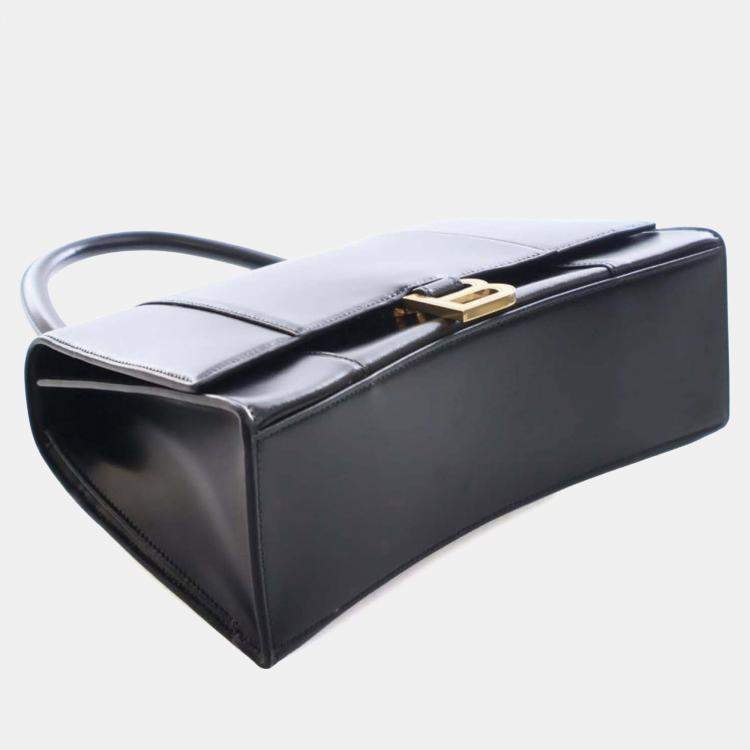 Pre Owned Balenciaga Black Medium Smooth Calfskin Hourglass Top Handle Bag