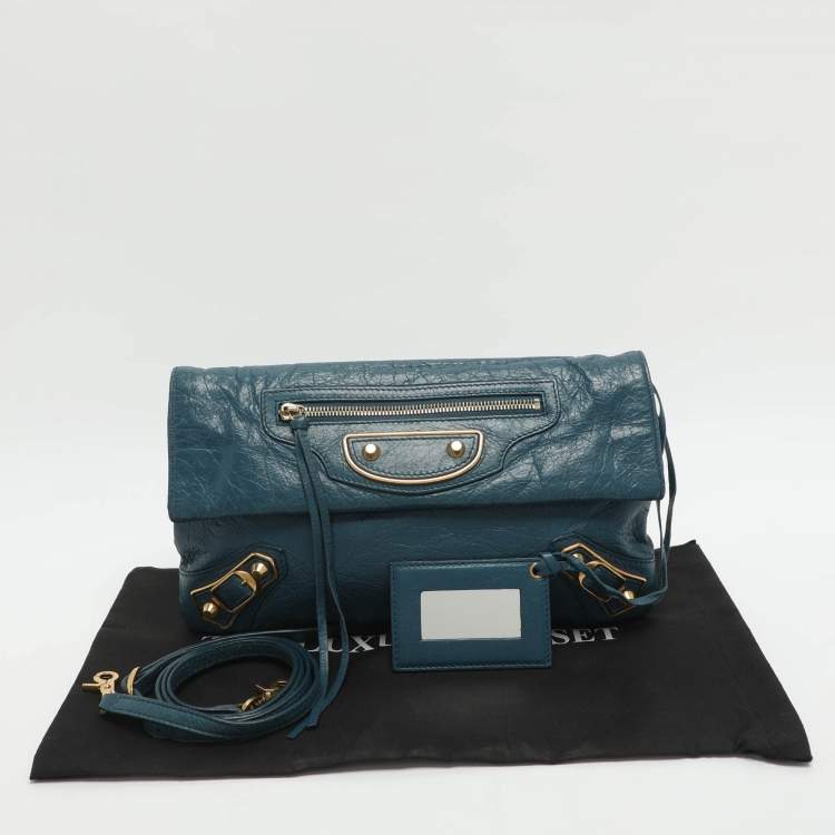 Pre Owned Balenciaga RH Envelope Blue Leather Strap Clutch